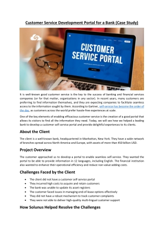 Customer Service Development Portal for a Bank (Case Study)