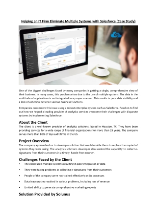Helping an IT Firm Eliminate Multiple Systems with Salesforce (Case Study)