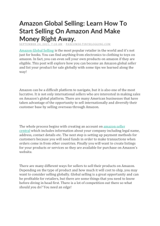 Amazon Global Selling- Learn How To Start Selling On Amazon And Make Money Right Away.