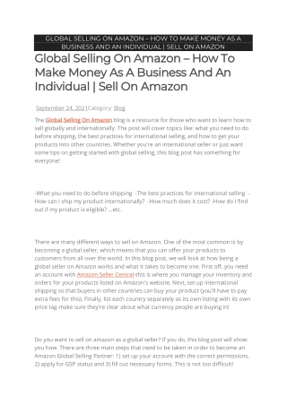 Global Selling On Amazon – How To Make Money As A Business And An Individual . Sell On Amazon