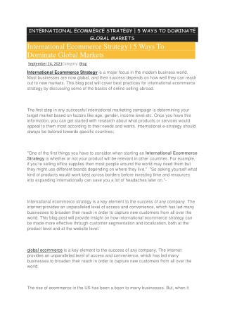 International Ecommerce Strategy - 5 Ways To Dominate Global Markets