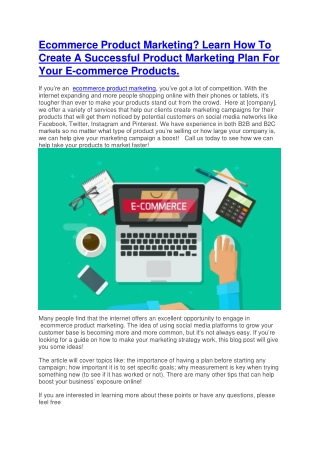 Ecommerce Product Marketing.Learn How To Create A Successful Product Marketing Plan For Your E-commerce Products.