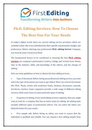 Ph.D. Editing Services How To Choose The Best One For Your Needs