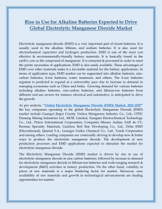 Global Electrolytic Manganese Dioxide Market Trends | Global Electrolytic Mangan