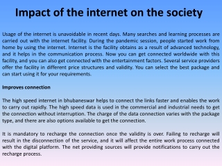 Impact of the internet on the society