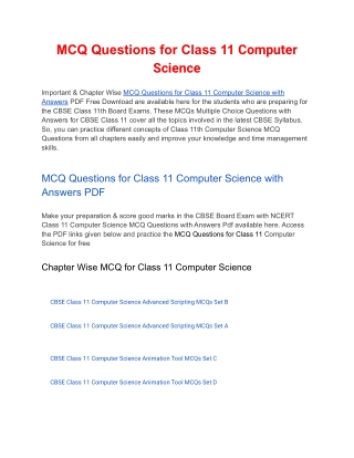 MCQs Class 11 Computer Science with Answers PDF Download