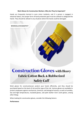 Work Gloves for Construction Workers Why Are They So Important