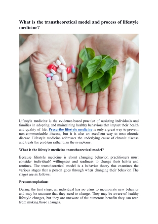 What is the transtheoretical model and process of lifestyle medicine_