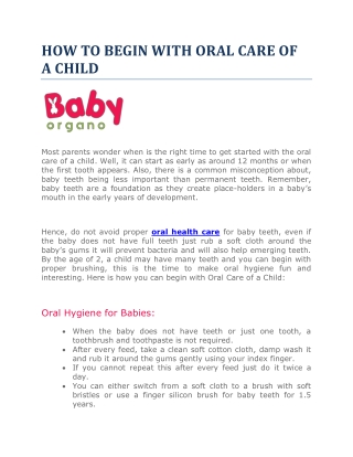 HOW TO BEGIN WITH ORAL CARE OF A CHILD