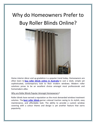 Why do Homeowners Prefer to Buy Roller Blinds Online