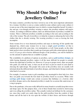 Why Should One Shop For Jewellery Online