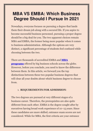 MBA VS EMBA: Which Business Degree Should I Pursue In 2021