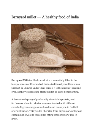 Barnyard millet — A healthy food of India