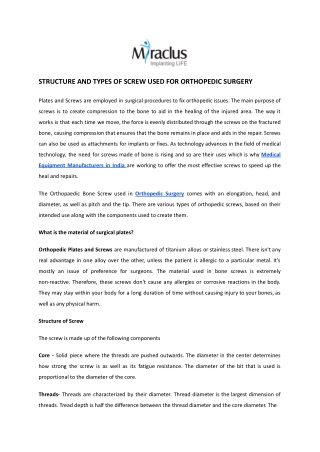 Structure And Types Of Screw Used For Orthopedic Surgery | Miraclus