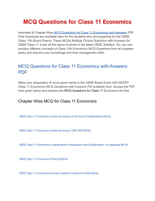 MCQs Class 11 Economics with Answers PDF Download