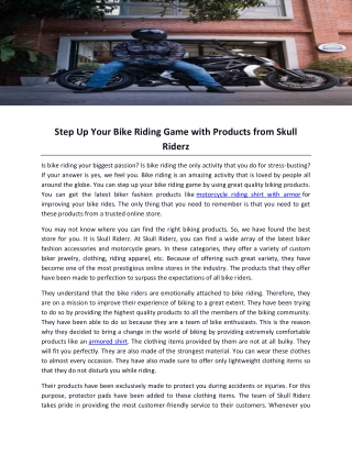 Step Up Your Bike Riding Game with Products from Skull Riderz