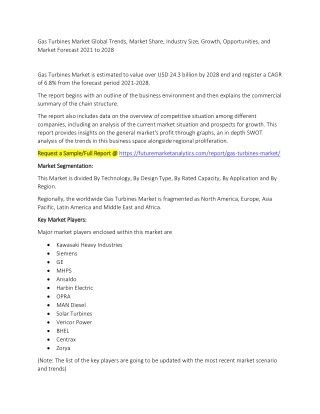Gas Turbines Market Trends, Market Share, Industry Size, Growth, Opportunities and Market Forecast 2021 to 2028