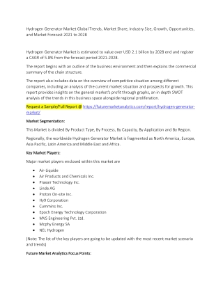 Hydrogen Generator Market Global Trends, Market Share, Industry Size, Growth  and Market Forecast 2021 to 2028