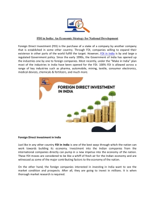 FDI in India An Economic Strategy for National Development