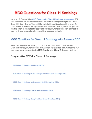 MCQs Class 11 Sociology with Answers PDF Download