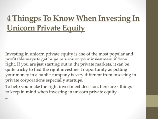4 Thingps To Know When Investing In Unicorn Private Equity