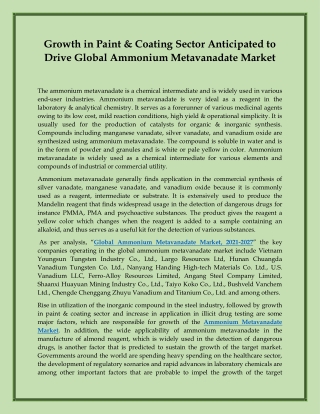 Global Ammonium Metavanadate Market Trends | Global Ammonium Metavanadate Market