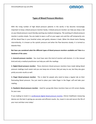 Types of Blood Pressure Monitors