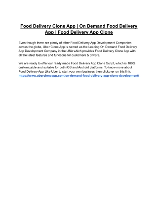 Food Delivery Clone App | On Demand Food Delivery App | Food Delivery App Clone