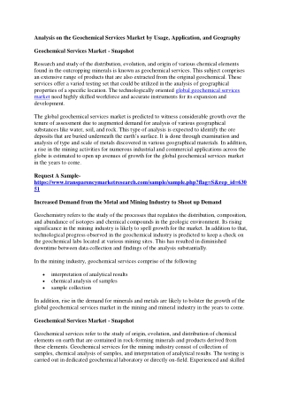 Analysis on the Geochemical Services Market by Usage, Application, and Geography