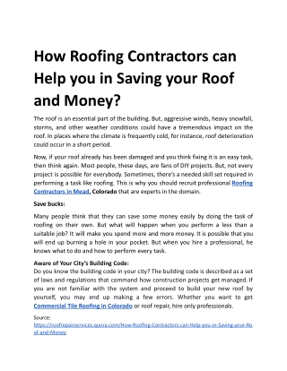 How Roofing Contractors can Help you in Saving your Roof and Money_.docx