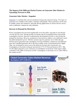 The Impact of the Different Market Factors on Generator Sales Market in Upcoming