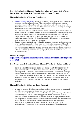 Know in depth about Thermal Conductive Adhesives Market 2021 : What Recent Study
