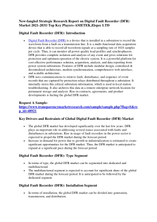 New-fangled Strategic Research Report on Digital Fault Recorder (DFR) Market 202