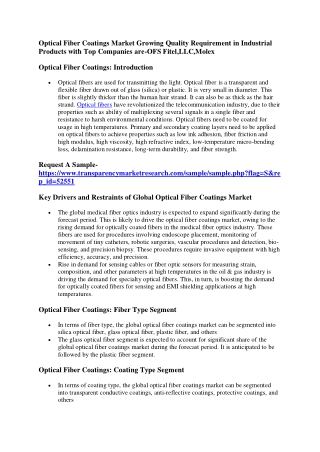 Optical Fiber Coatings Market Growing Quality Requirement in Industrial Products