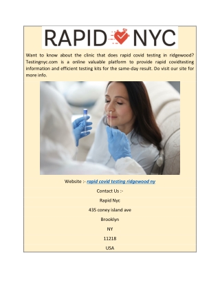 Rapid Covid Testing Ridgewood Ny  Testingnyc.com