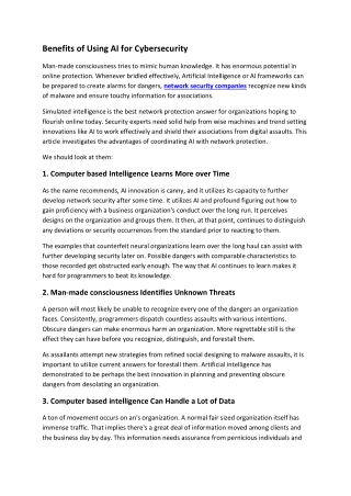 Benefits of Using AI for Cybersecurity