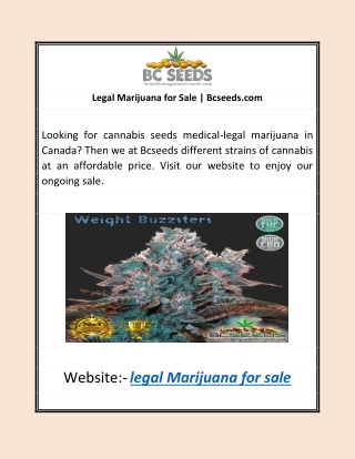 Legal Marijuana for Sale | Bcseeds.com