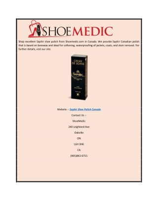 Saphir Shoe Polish Canada Shoemedic.com