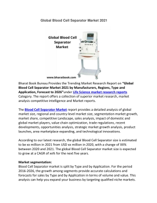 Global Blood Cell Separator Market 2021