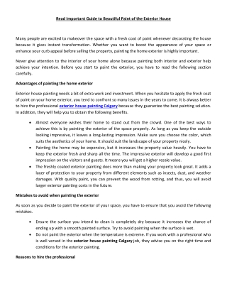 Read Important Guide to Beautiful Paint of the Exterior House
