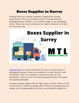 Boxes Supplier in Surrey