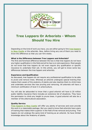 Tree Loppers Or Arborists - Whom Should You Hire