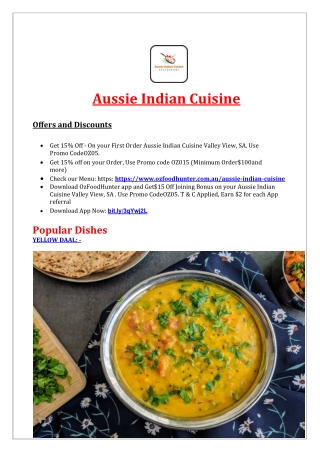 15% off - Aussie Indian Cuisine Menu Valley View, SA