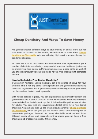 Cheap Dentistry And Ways To Save Money