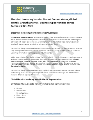 Electrical Insulating Varnish Market Global Industry Analysis, Future Scope 2021