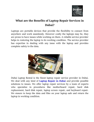What are the Benefits of Laptop Repair Services in Dubai?