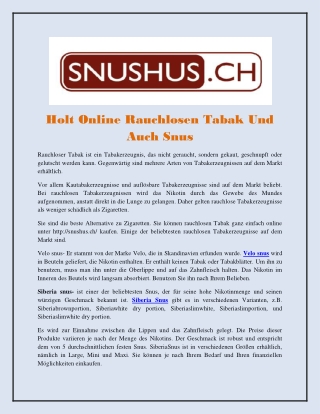 Holt Online Rauchlosen Tabak Und Auch Snus