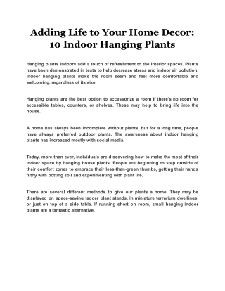 Adding Life to Your Home Decor: 10 Indoor Hanging Plants