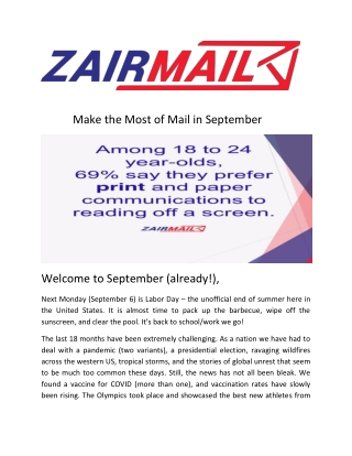 Zairmail Newsletter Sept- Direct Mail Marketing Postcard