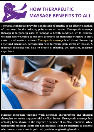 Things To Know About Therapeutic Massage